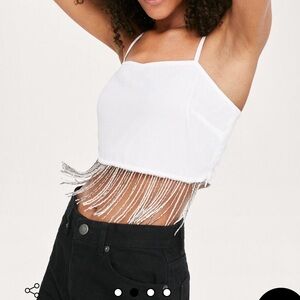 Beaded fringe trim cropped cami top